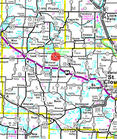 Minnesota State Highway Map of the St. Rosa Minnesota area