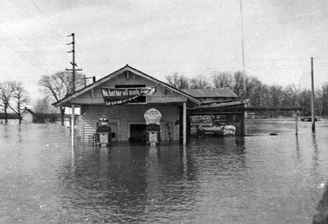 Gas station during 1950 flood, St. Vincent Minnesota