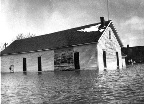 St. Vincent city Hall during 1950 flood, St. Vincent Minnesota