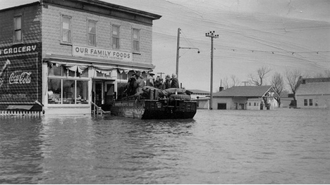 Ahles' Store during 1950 flood, St. Vincent Minnesota