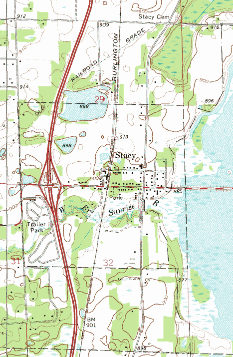 Topographic map of the Stacy Minnesota area