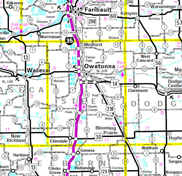 Minnesota State Highway Map of the Steele County Minnesota area