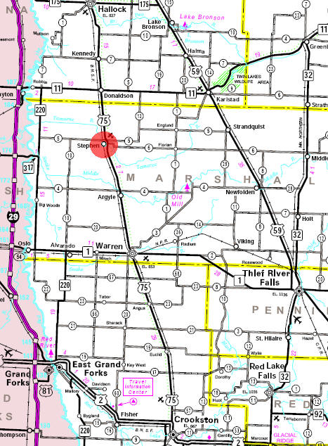 Minnesota State Highway Map of the Stephen Minnesota area