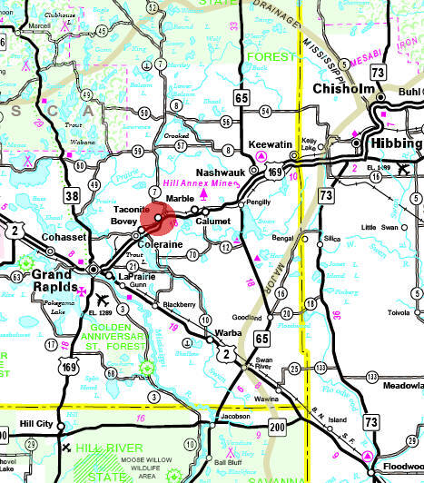 Minnesota State Highway Map of the Taconite Minnesota area