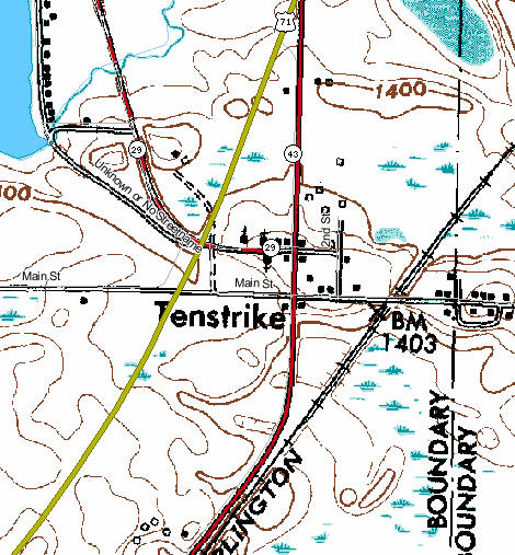 Topographic map of Tenstrike Minnesota