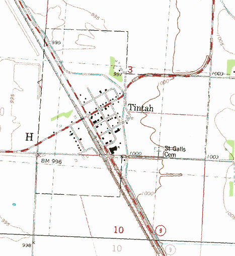 Topographic Map of the Tintah Minnesota area