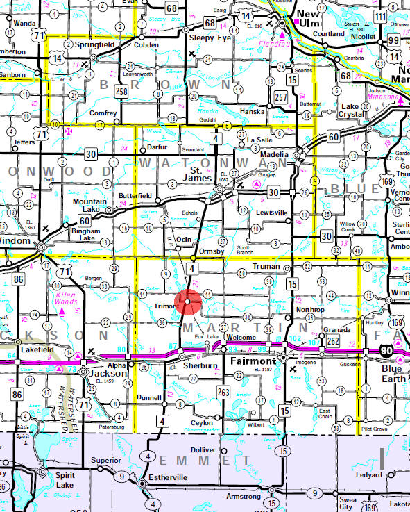 Minnesota State Highway Map of the Trimont Minnesota area
