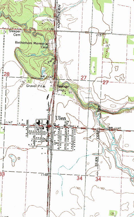 Topographic map of the Ulen Minnesota area