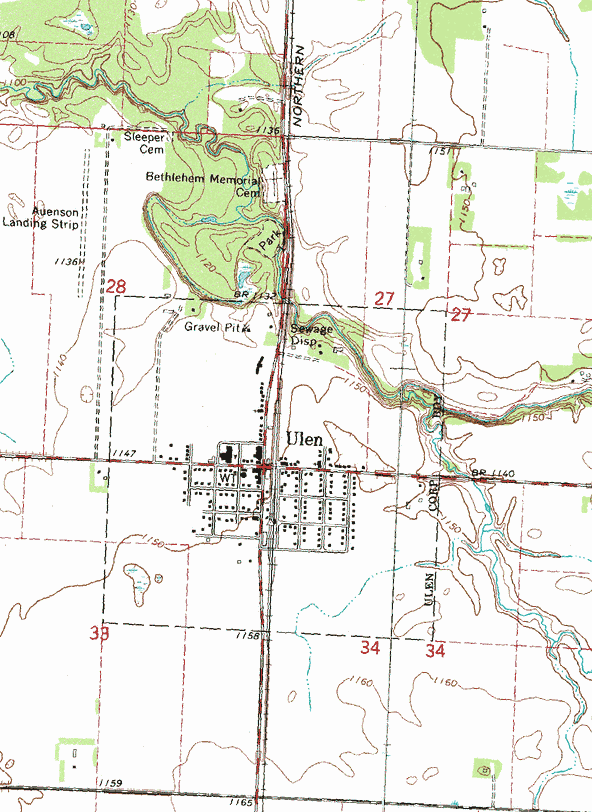 Topographic map of the Ulen Minnesota area