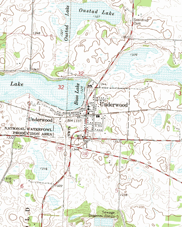 Topographic map of the Underwood Minnesota area