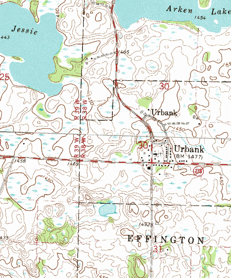 Topographic map of the Urbank Minnesota area