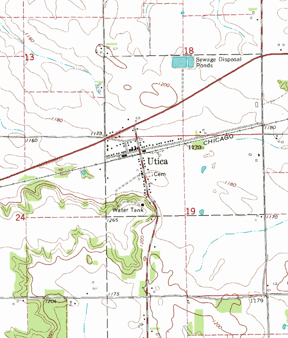 Topographic map of the Utica Minnesota area