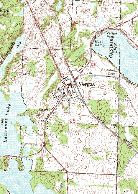 Topographic map of the Vergas Minnesota area