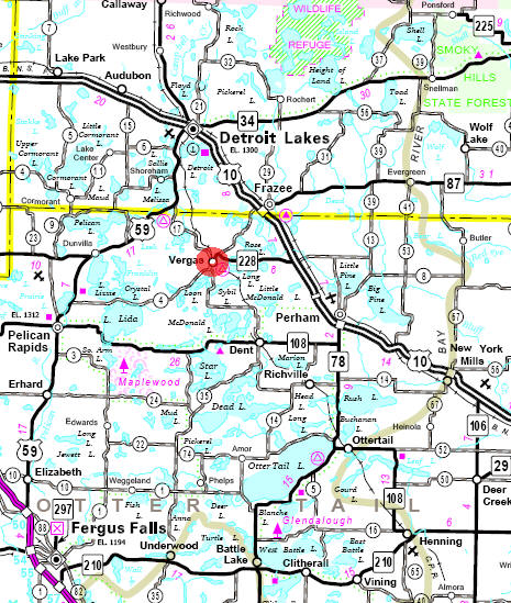 Minnesota State Highway Map of the Vergas Minnesota area