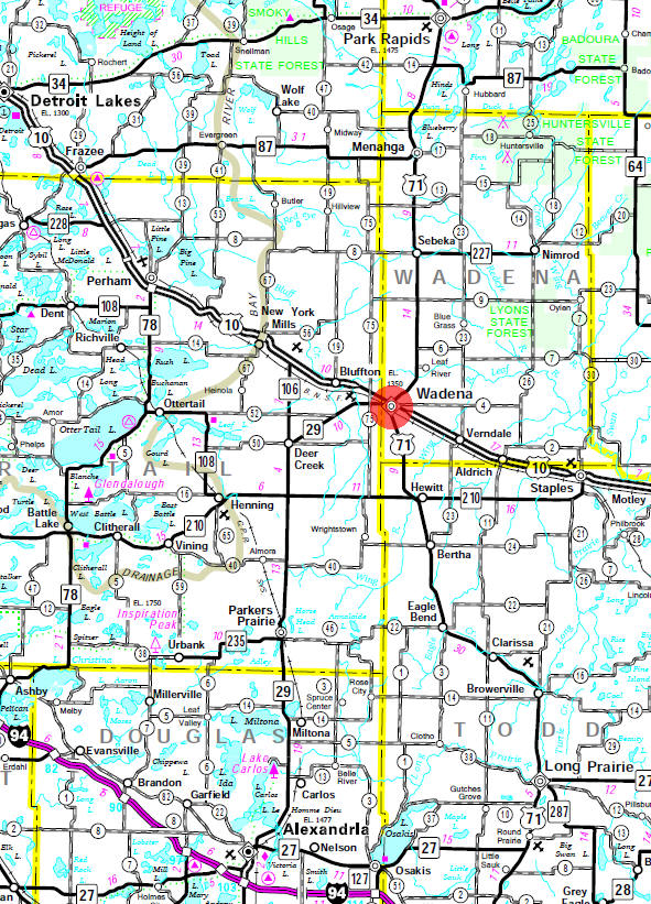 Minnesota State Highway Map of the Wadena Minnesota area