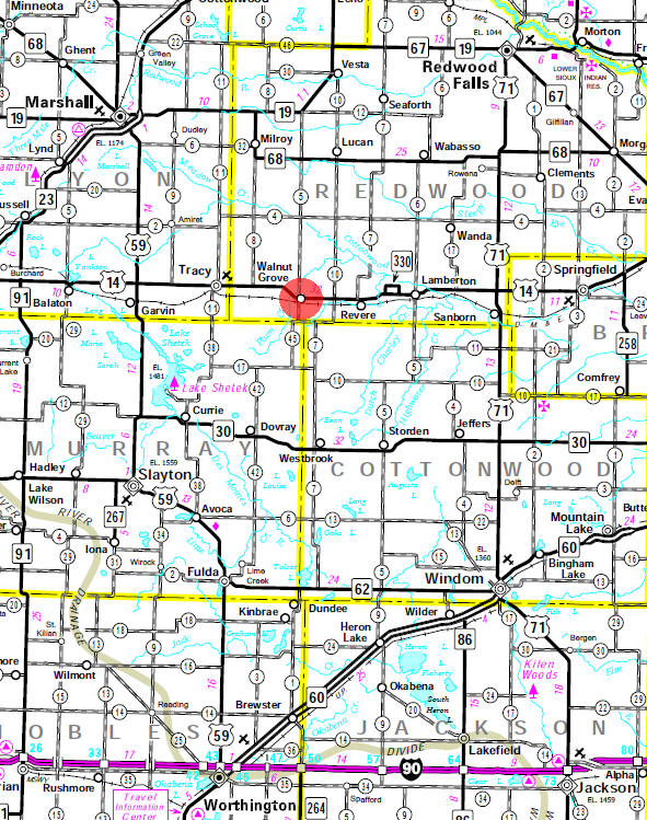 Minnesota State Highway Map of the Walnut Grove Minnesota area