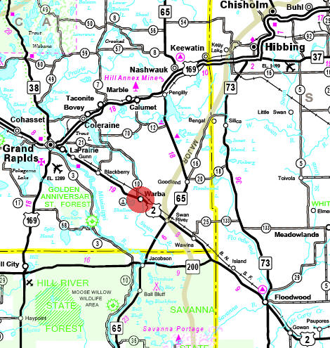 Minnesota State Highway Map of the Warba Minnesota area
