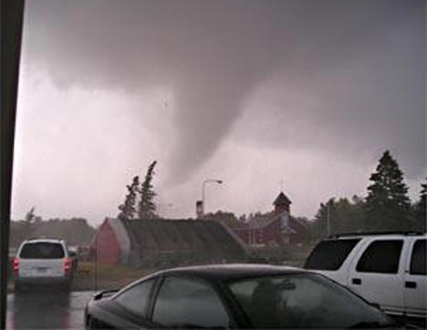 Tornado passing over the Marvin window plant and beach area, August 5, 2006
