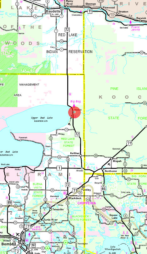 Minnesota State Highway Map of the Waskish Minnesota area