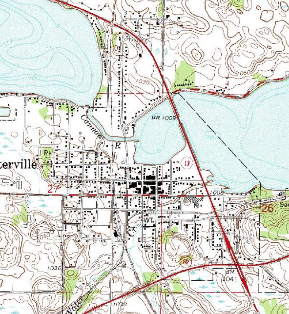 Topographic map of the Waterville Minnesota area
