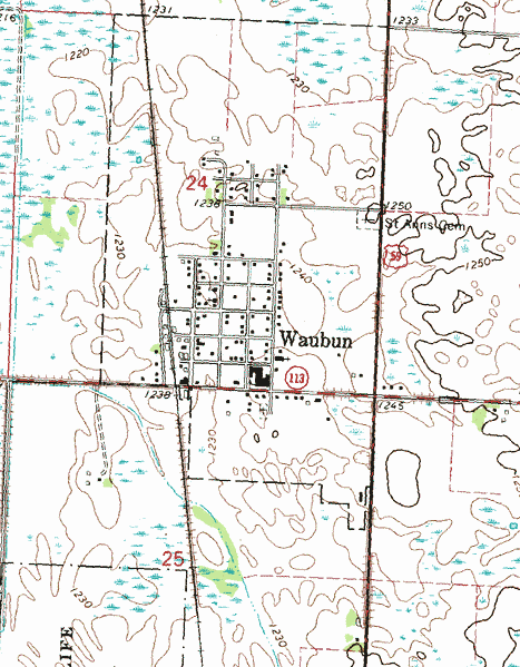 Topographic Map of the Waubun Minnesota area