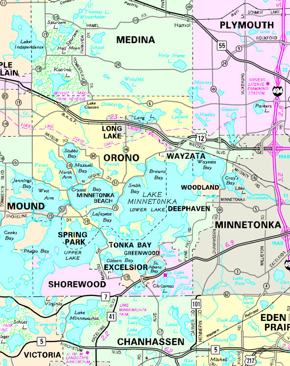 Minnesota State Highway Map of the Wayzata Minnesota area
