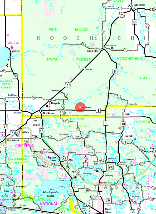 Minnesota State Highway Map of the Wildwood Minnesota area
