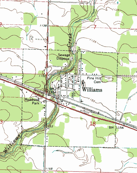 Topographic map of the Williams Minnesota area