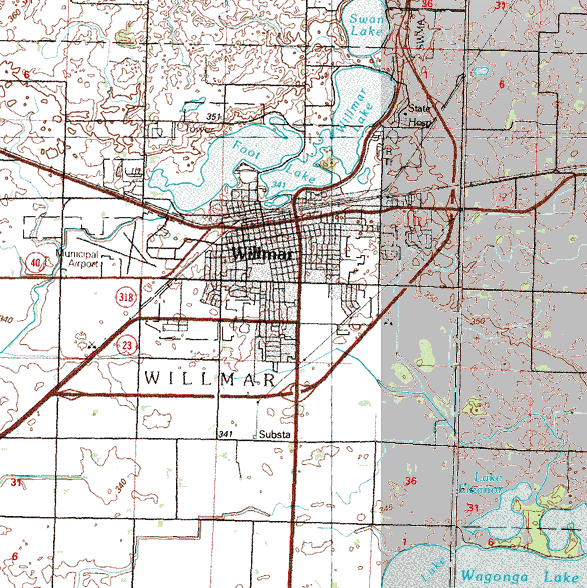 Topographic map of the Willmar Minnesota area