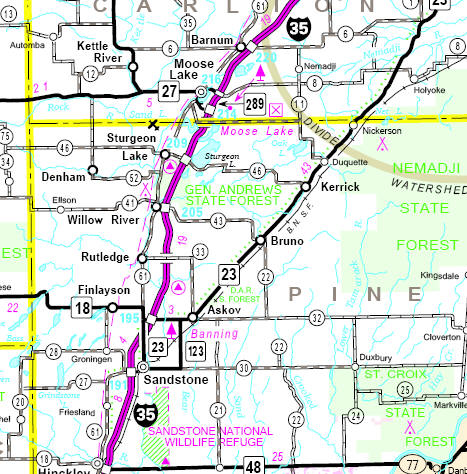 Minnesota State Highway Map of the Willow River Minnesota area