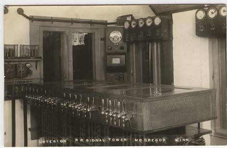 Interior of Railroad Signal Tower, McGregor Minnesota, 1915
