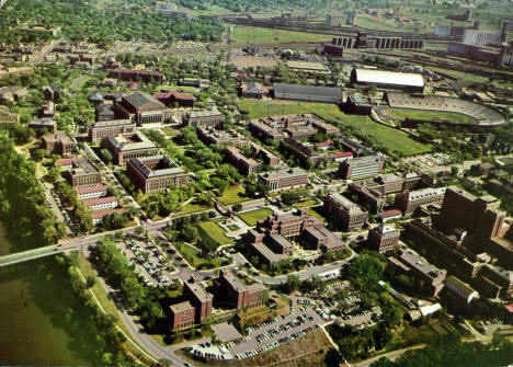 Aerial view, University of Minnesota campus, Minneapolis Minnesota, 1940's