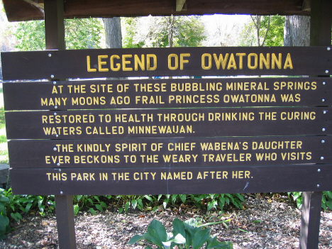 Legend of Owatonna sign, Mineral Springs Park, Owatonna Minnesota, 2005