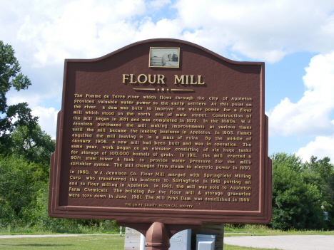 Historical marker at site of Jennison Flour Mill, Appleton Minnesota, 2014
