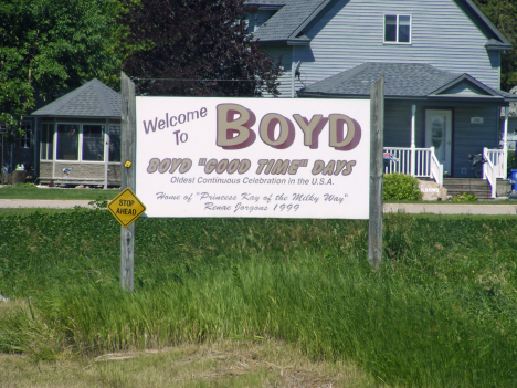 Welcome sign, Boyd Minnesota, 2014