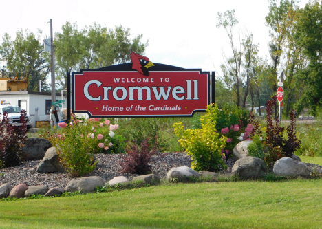 Welcome sign, Cromwell Minnesota, 2018