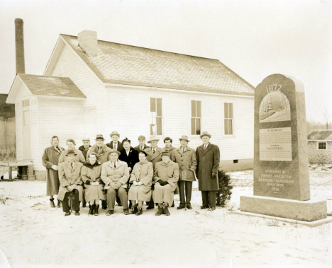 One-room schoolhouse shortly after it was moved to the present museum site in Esko, Minnesota, c1957