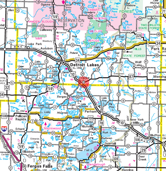 Minnesota State Highway Map of the Frazee Minnesota area 
