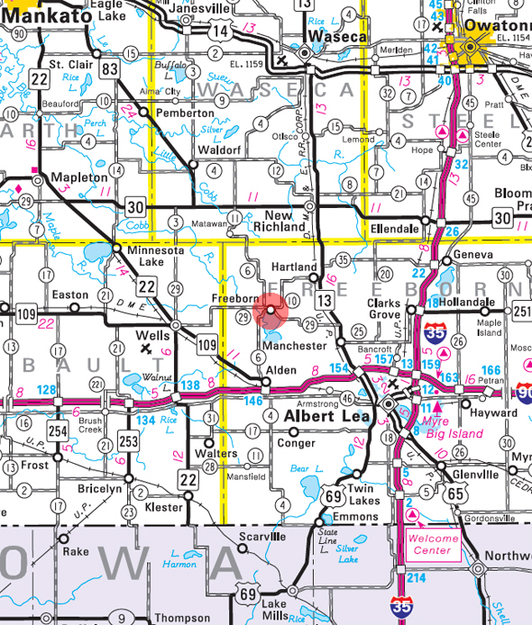 Minnesota State Highway Map of the Freeborn Minnesota area