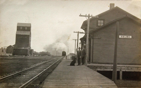 Depot and elevator, Halma Minnesota, circa 1910
