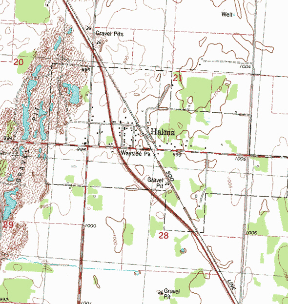 Topographic map of the Halma Minnesota area