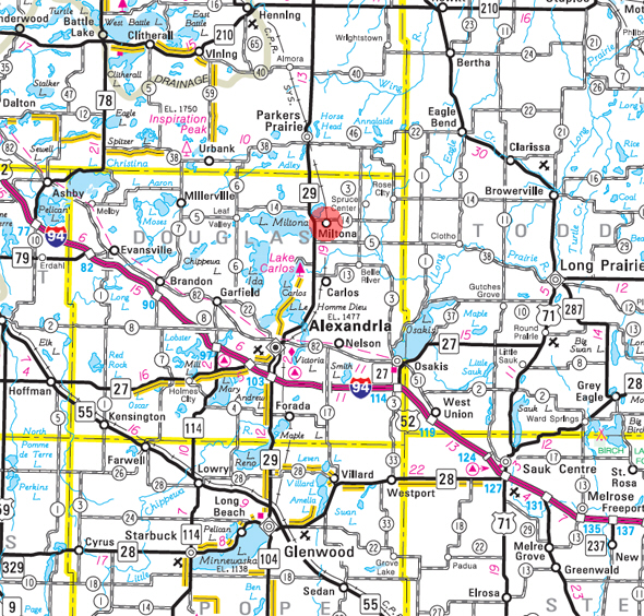 Minnesota State Highway Map of the Miltona Minnesota area