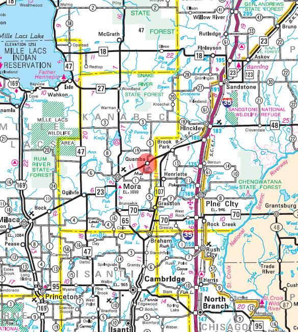 Minnesota State Highway Map of the Quamba Minnesota area 