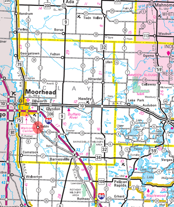 Minnesota State Highway Map of the Sabin Minnesota area 