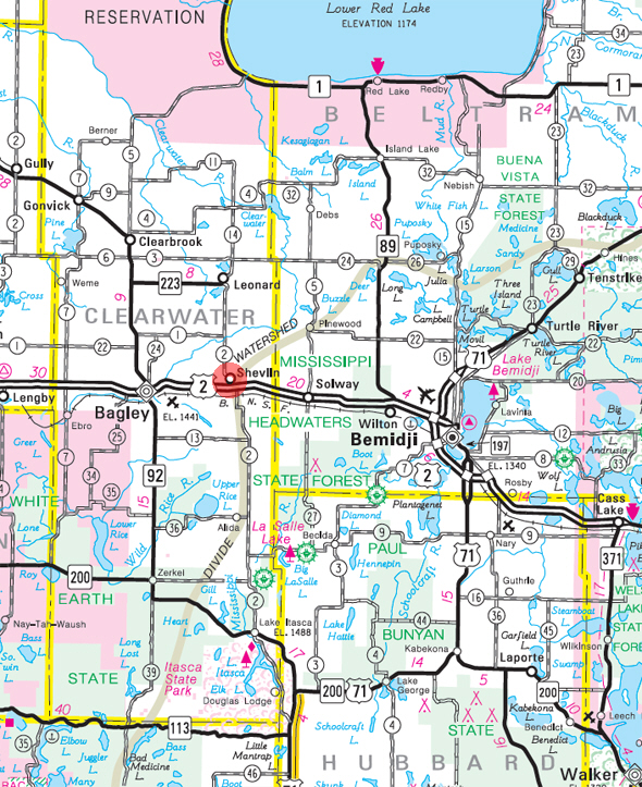 Minnesota State Highway Map of the Shevlin Minnesota area