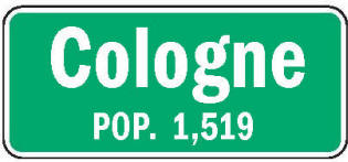 Cologne Minnesota population sign