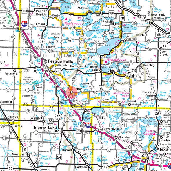 Minnesota State Highway Map of the Dalton Minnesota area