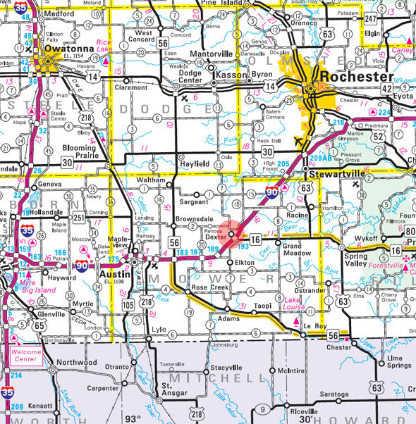 Minnesota State Highway Map of the Dexter Minnesota area