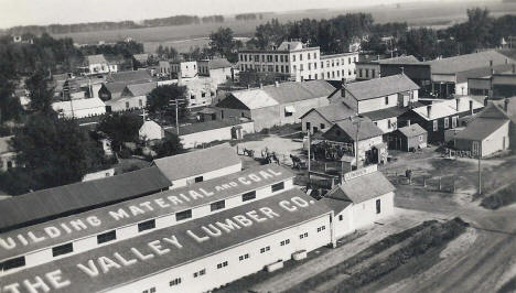 Birds eye view, Valley Lumber Company and surrounding area, East Grand Forks Minnesota, 1910's