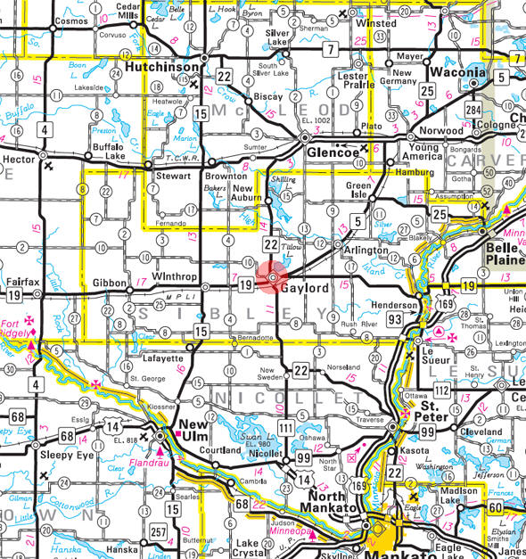 Minnesota State Highway Map of the Gaylord Minnesota area 